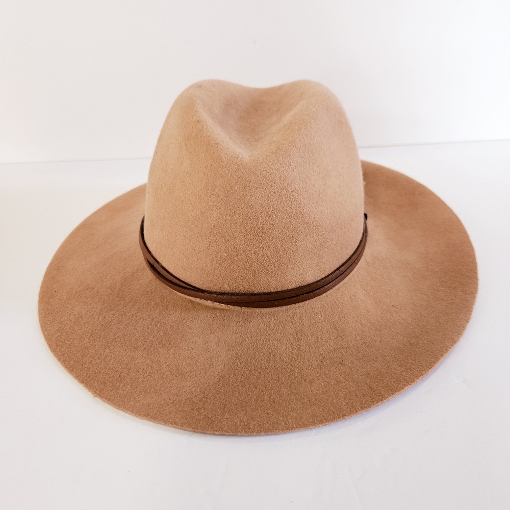 Anthropologie Camel Brown Wide-Brim Fedora Hat